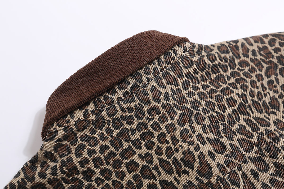 American retro leopard print short-sleeved shirt