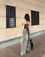 水洗做舊破洞牛仔褲