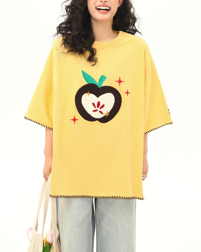 사과 자수 반팔