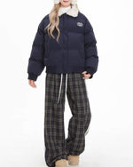 復古短款拼接棉服