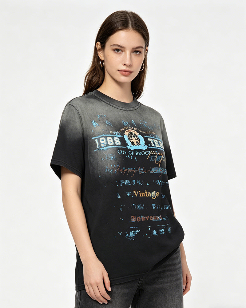 워싱 빈티지 반팔 티셔츠 (여성용)