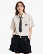 Vintage Striped Short Sleeve Shirt with Tie