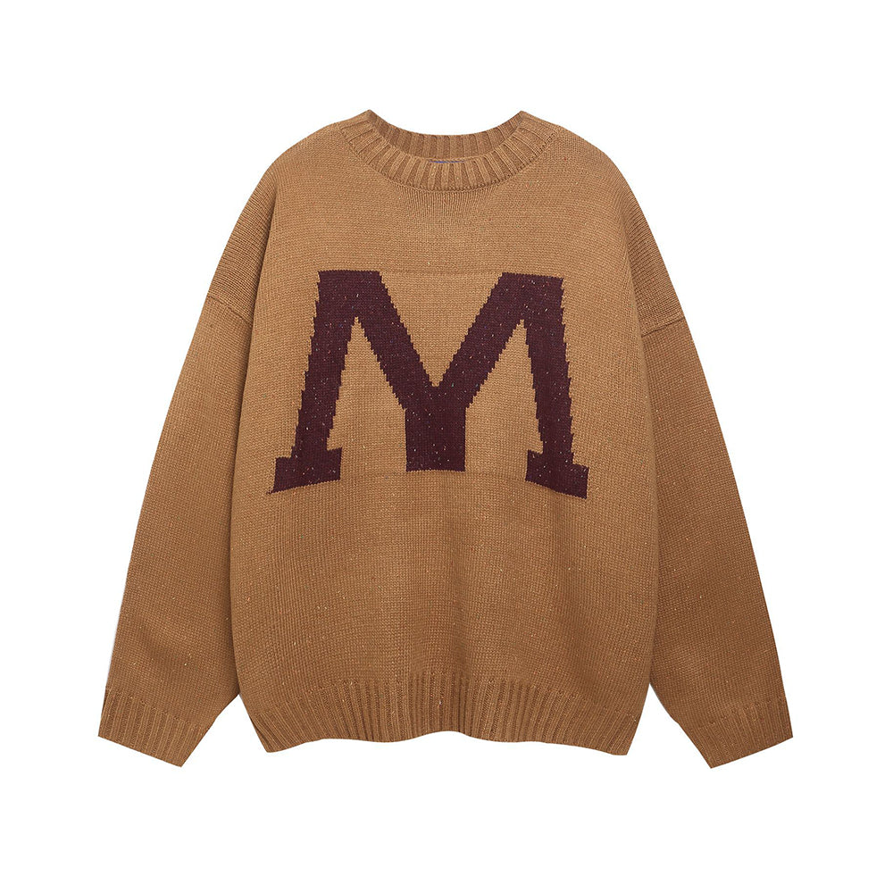 慵懶字母圓領毛衣
