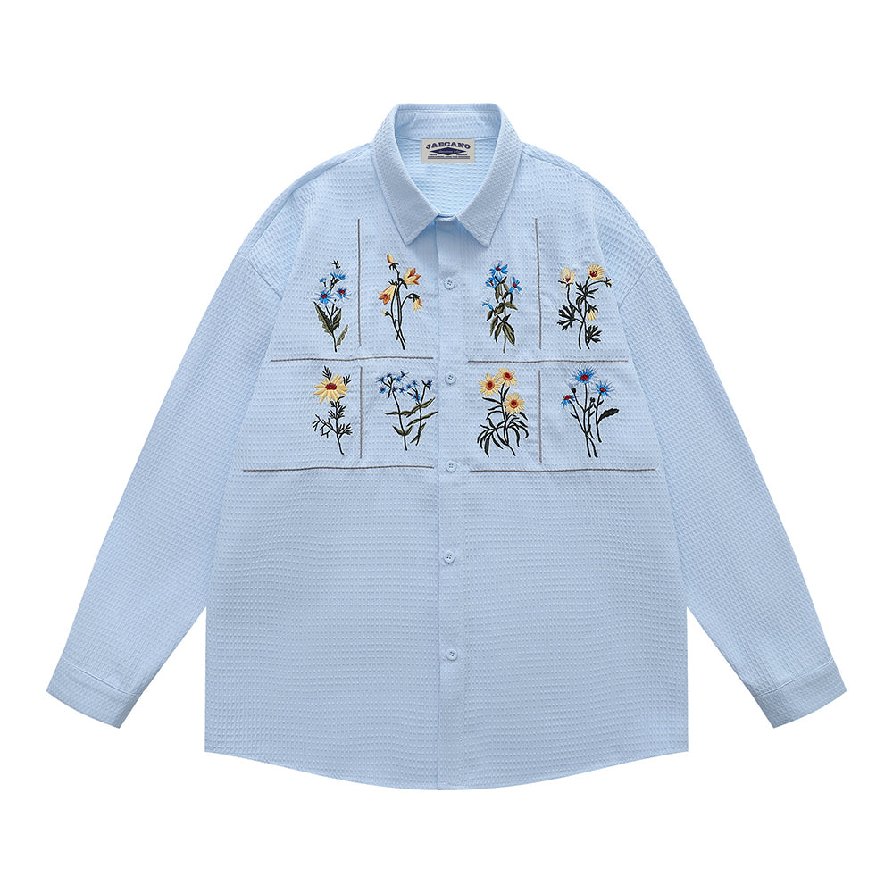 Floral embroidered long-sleeved shirt