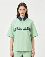Contrast color stitching cute short sleeve shirt