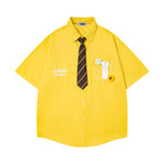 Short-sleeved shirt with small embroidered flowers