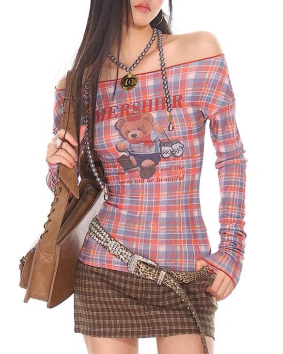 Retro cute plaid long sleeves