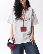 레트로 플레드 스티칭 라펠 폴로 반팔