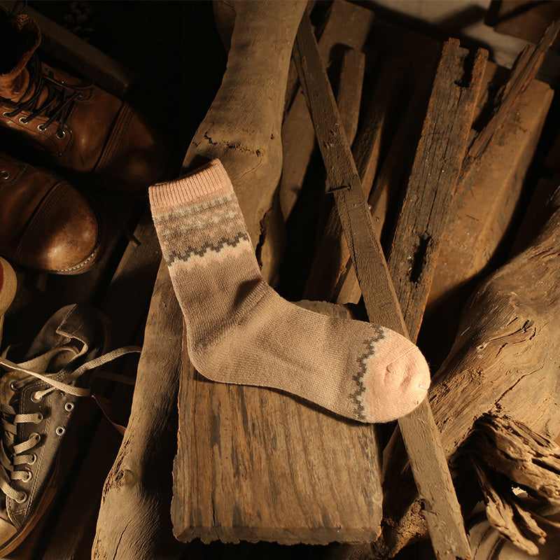 復古提花保暖襪