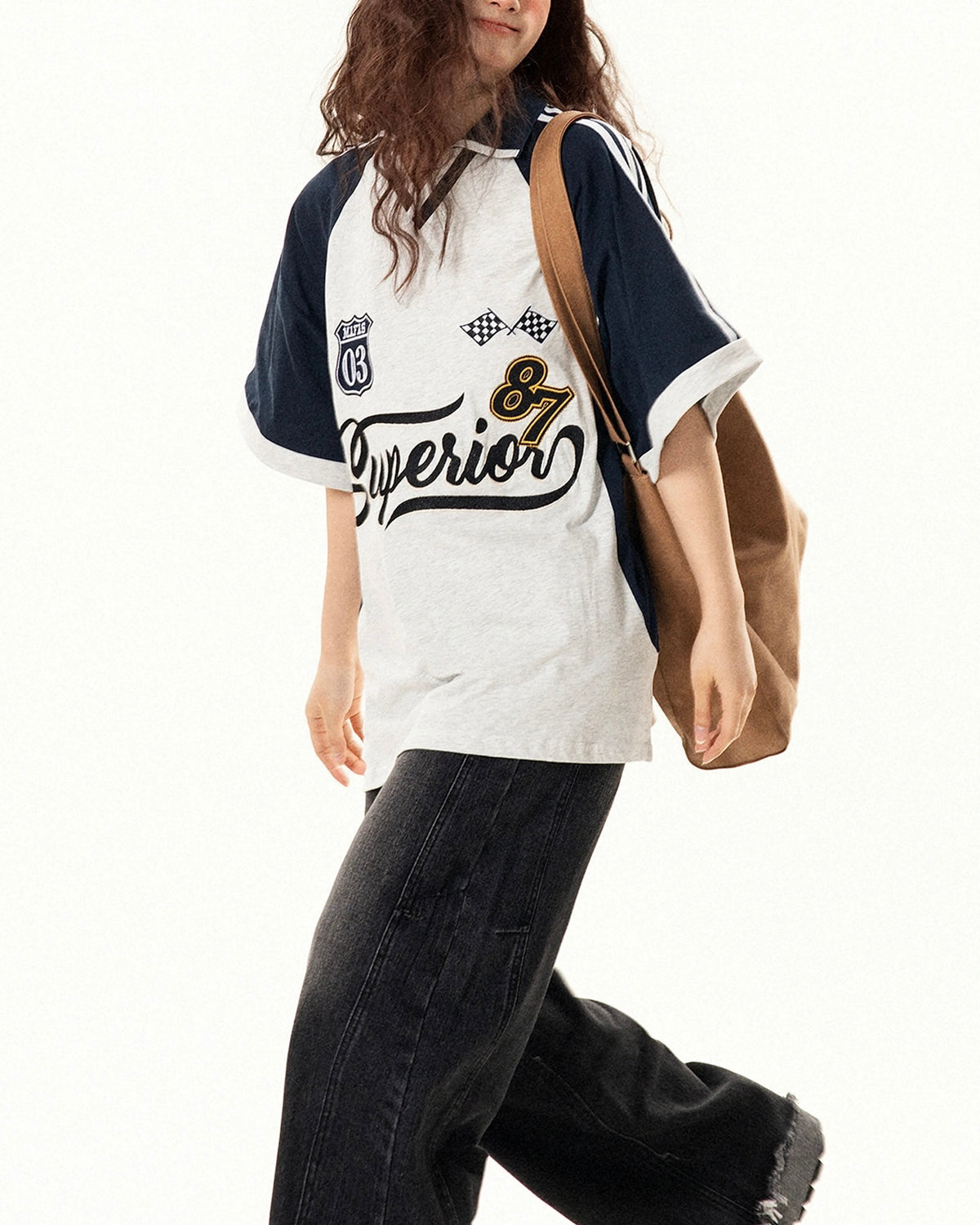 레트로 콘트라스트 폴로 반소매