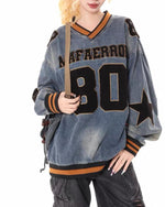 Retro distressed washed denim long sleeves