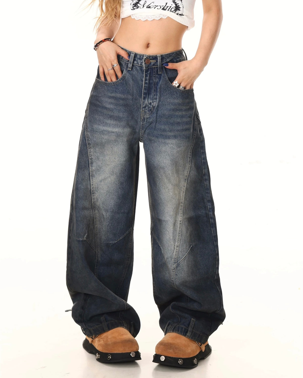 復古休閑牛仔長褲