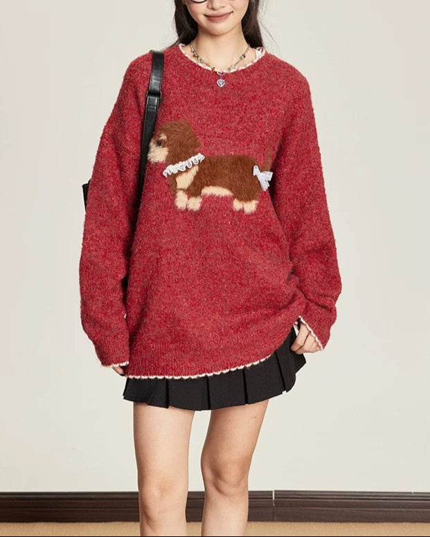 Vintage cute embroidered crew neck sweater