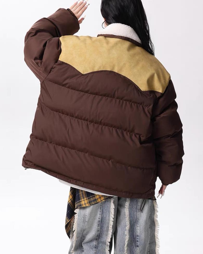 Retro contrast color embroidered cotton jacket