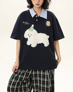 레트로 콘트라스트 패치 플러시 반팔