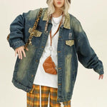 Retro patchwork lapel denim jacket