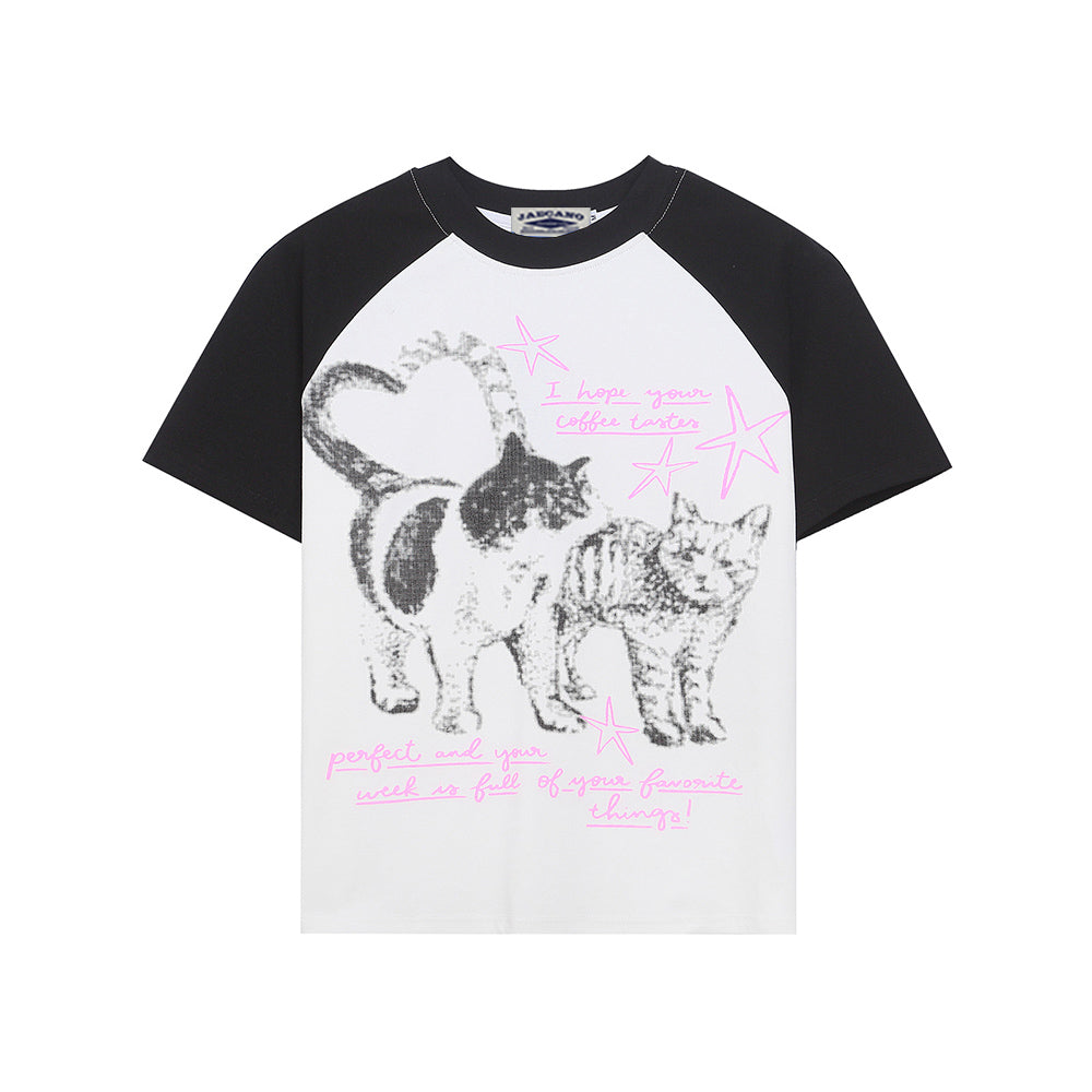 고양이 컬러블록 반팔