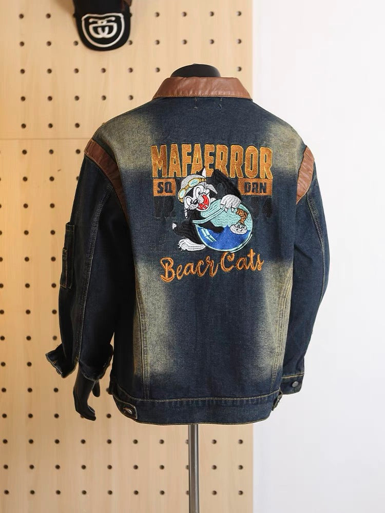 cartoon embroidered denim jacket