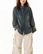 Vintage distressed denim long sleeve shirt