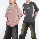 아메리칸 레트로 패치워크 대비 반소매