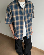 American retro plaid short-sleeved shirt