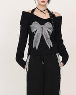 Retro bow crew neck sweater (women's style)