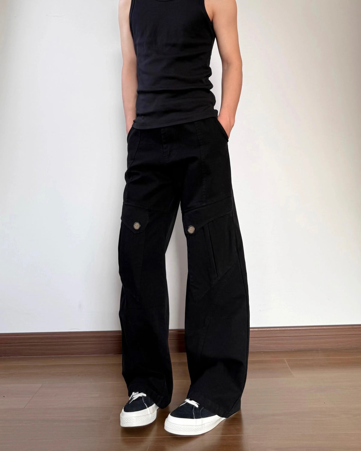 Vintage denim patchwork trousers