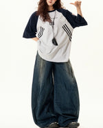 Contrast color letter embroidered short sleeves