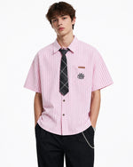 Vintage Striped Short Sleeve Shirt with Tie