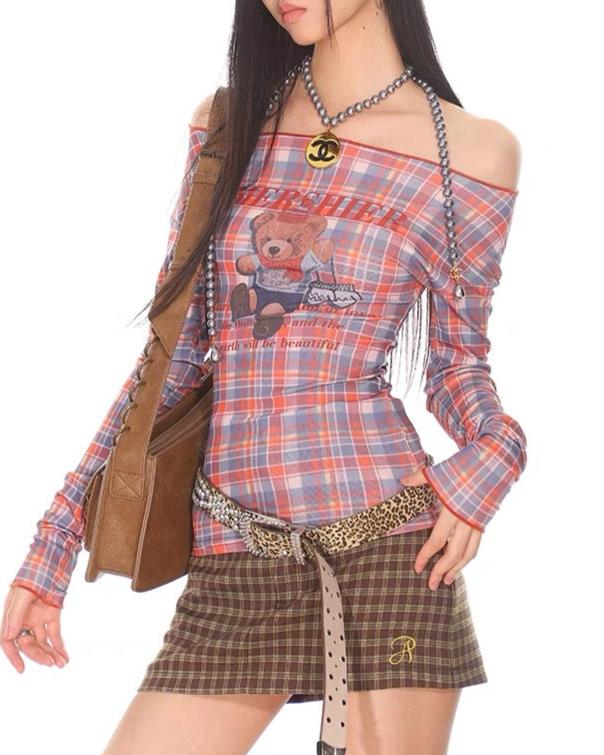 Retro cute plaid long sleeves