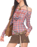 Retro cute plaid long sleeves