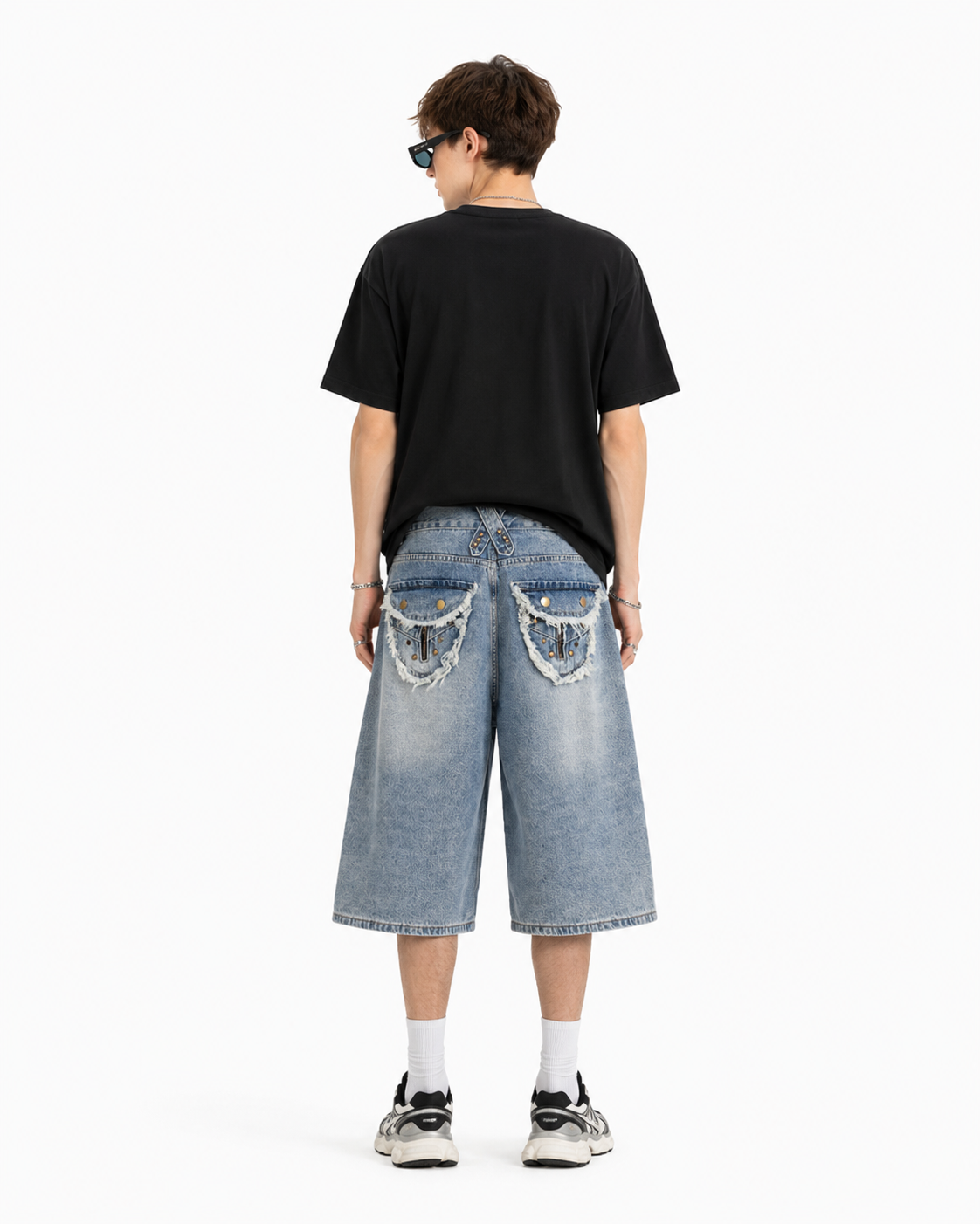 Studded distressed capri pants