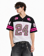 Retro color-blocked short-sleeved shirt