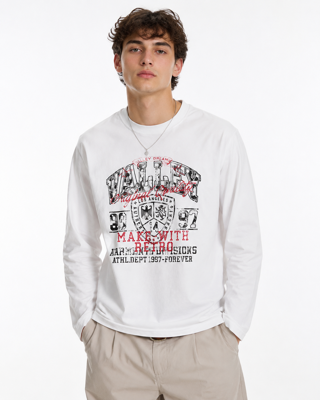 Retro distressed printed long-sleeved shirt