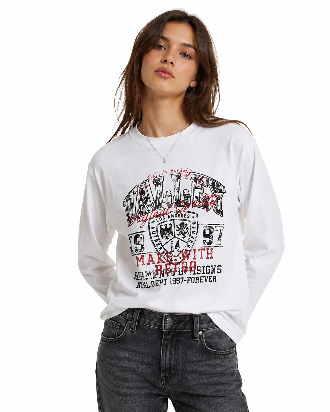 Retro distressed printed long-sleeved shirt