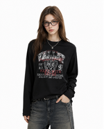 Retro distressed printed long-sleeved shirt