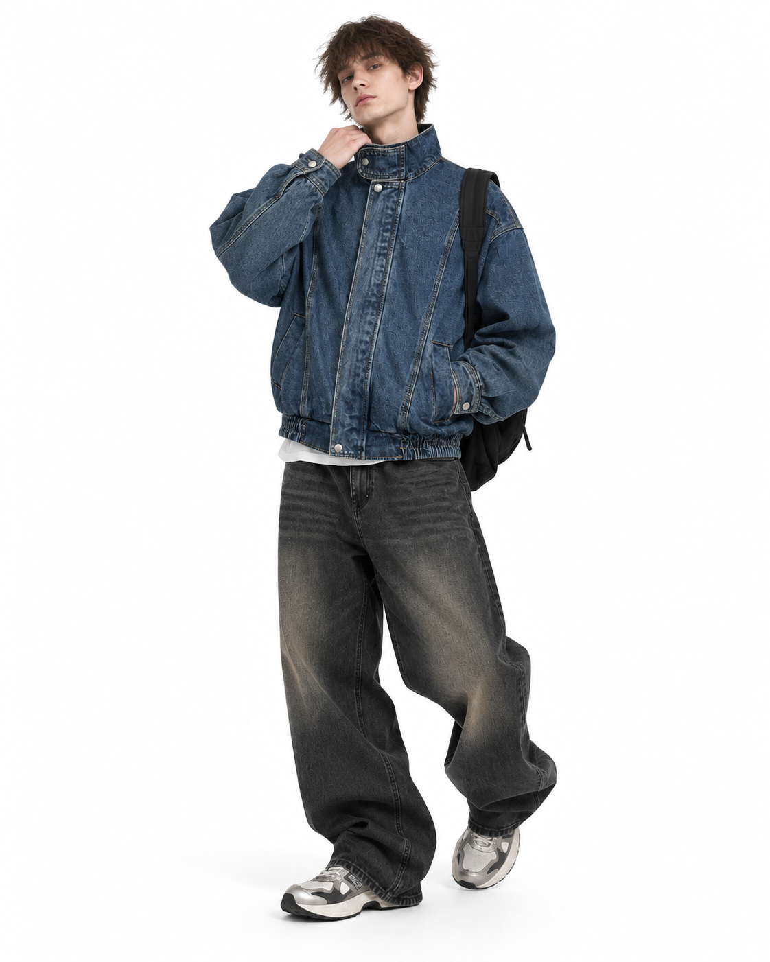 Washed stand-up collar denim jacket