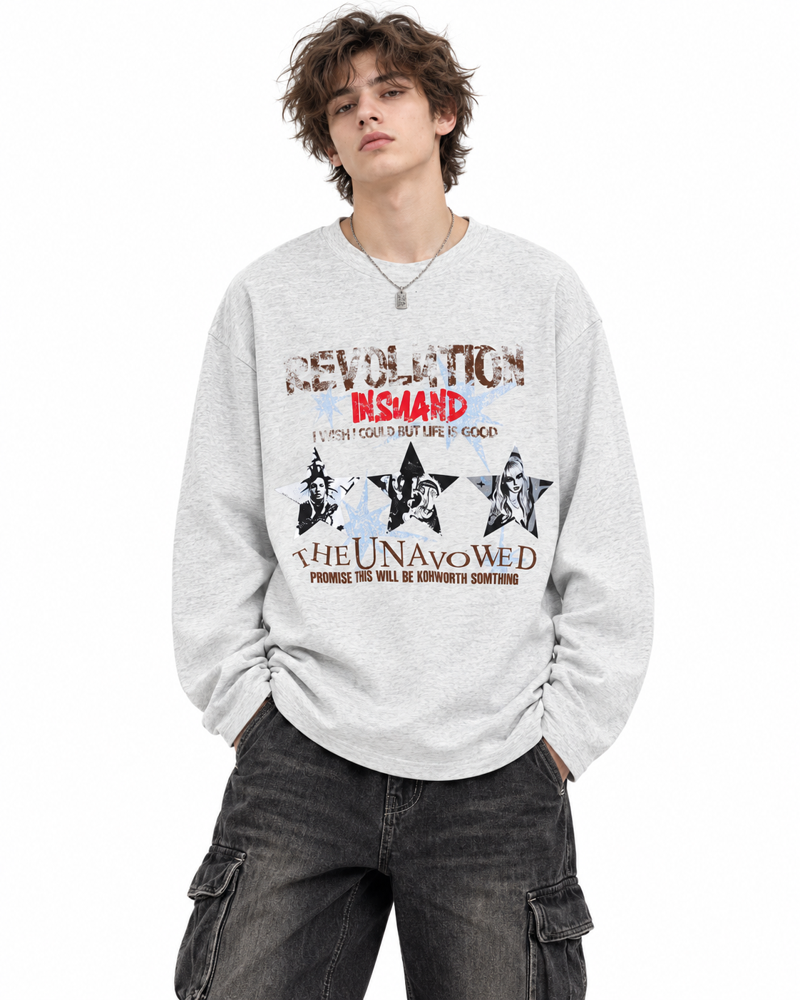 Distressed star long-sleeved shirt