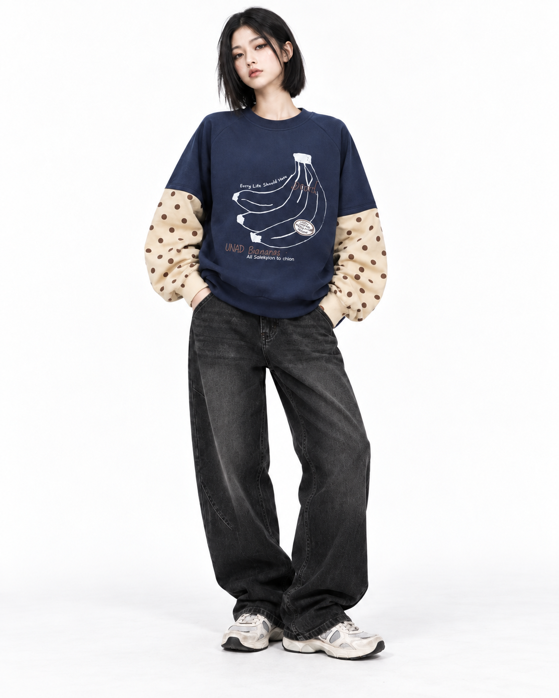 Hand-painted banana casual long-sleeved shirt