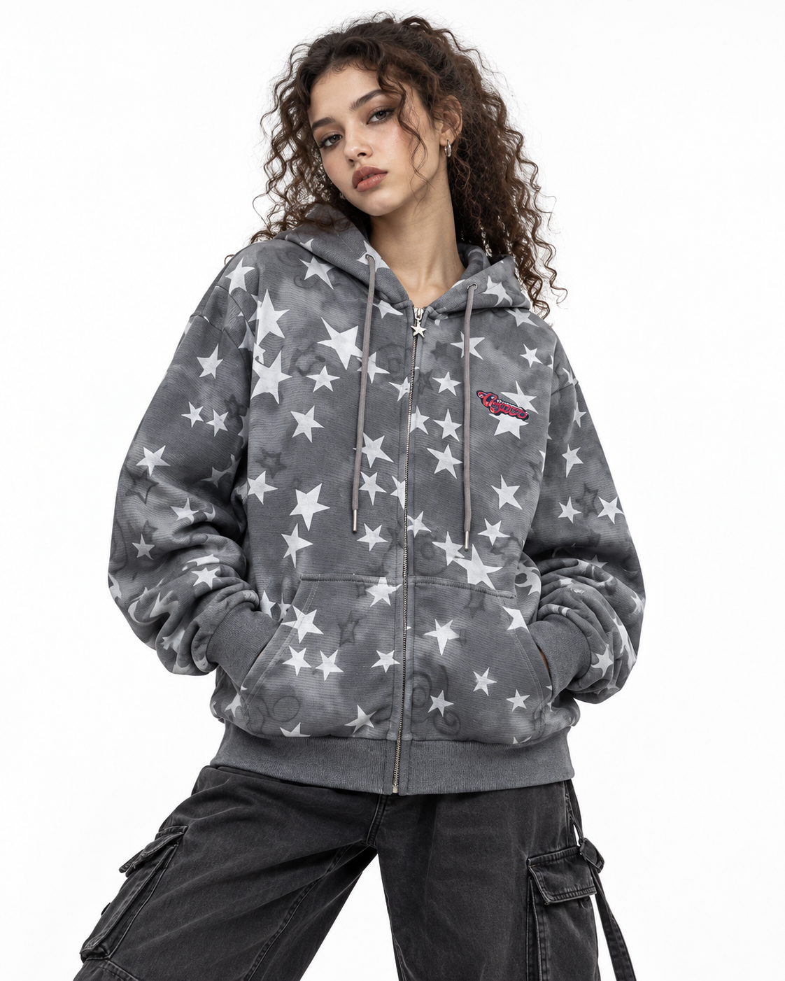 Star-patterned hooded casual jacket