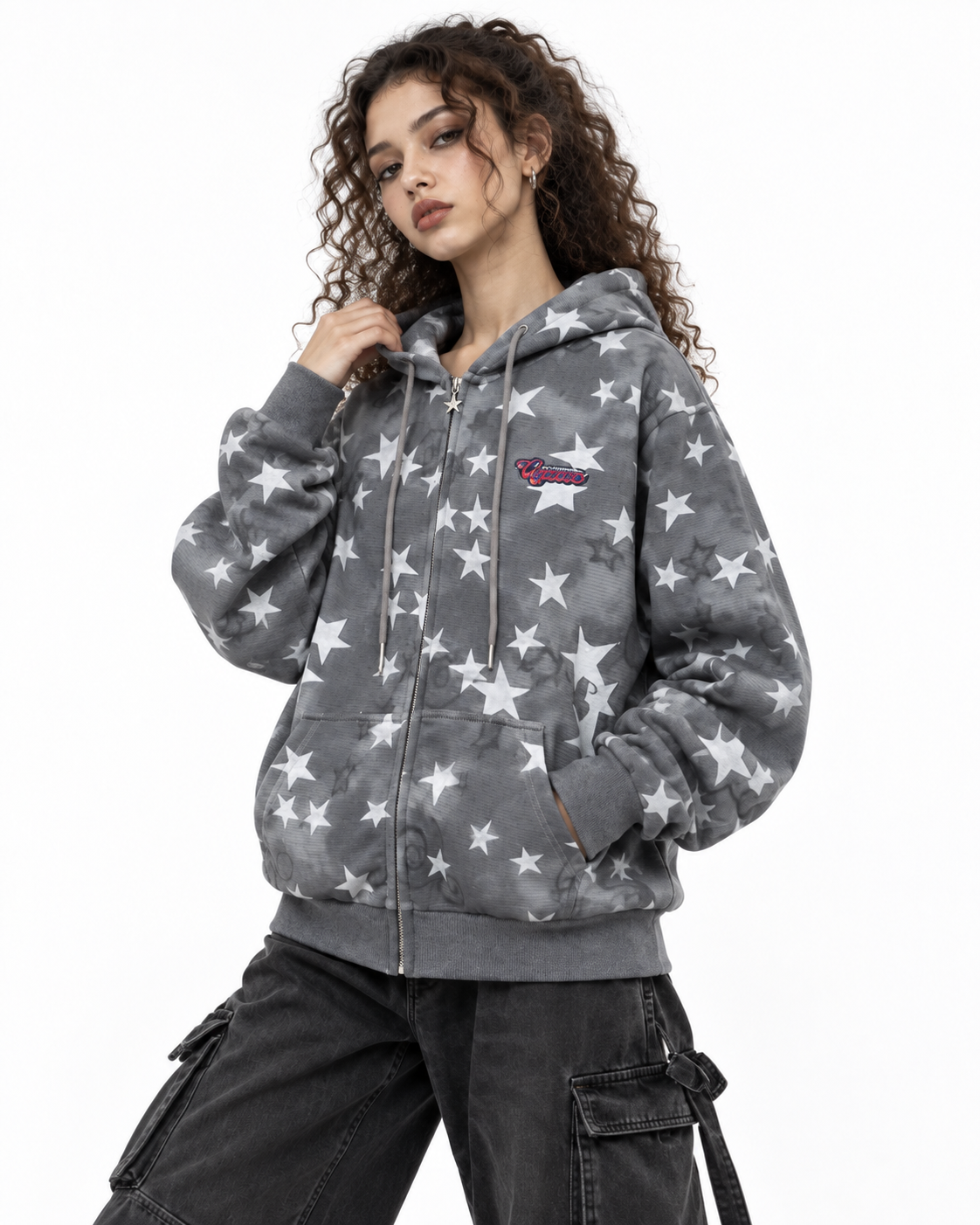 Star-patterned hooded casual jacket