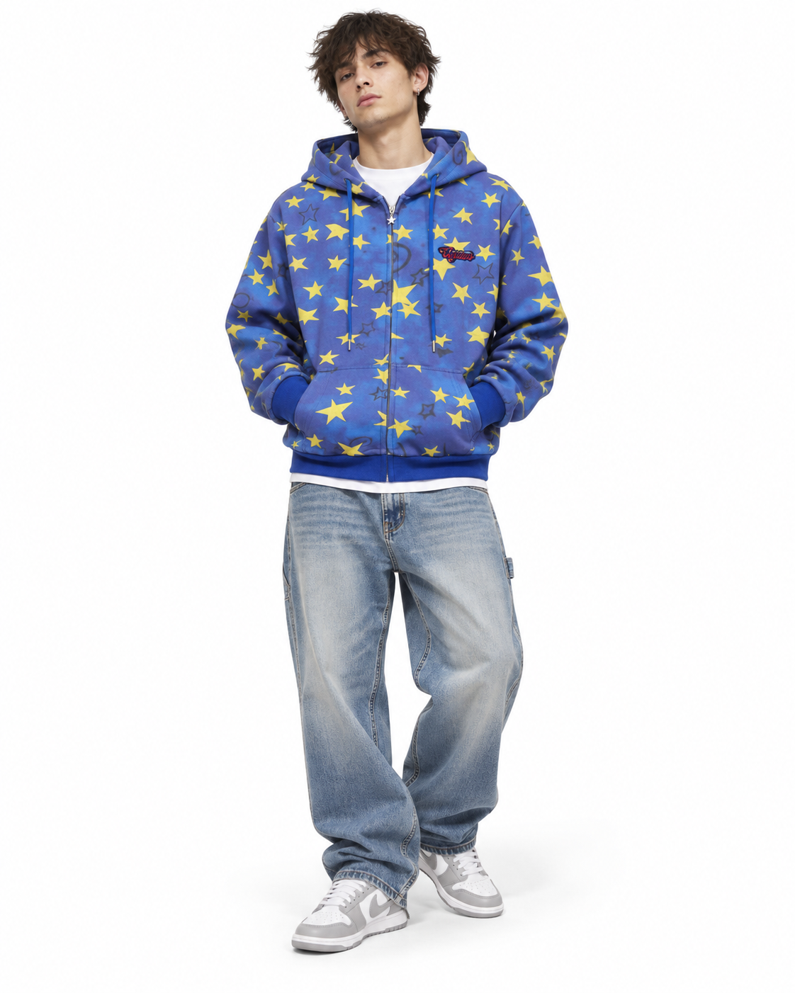 Star-patterned hooded casual jacket