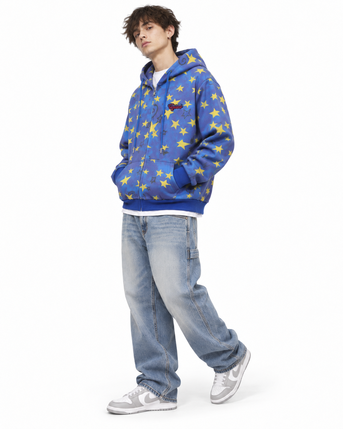 Star-patterned hooded casual jacket