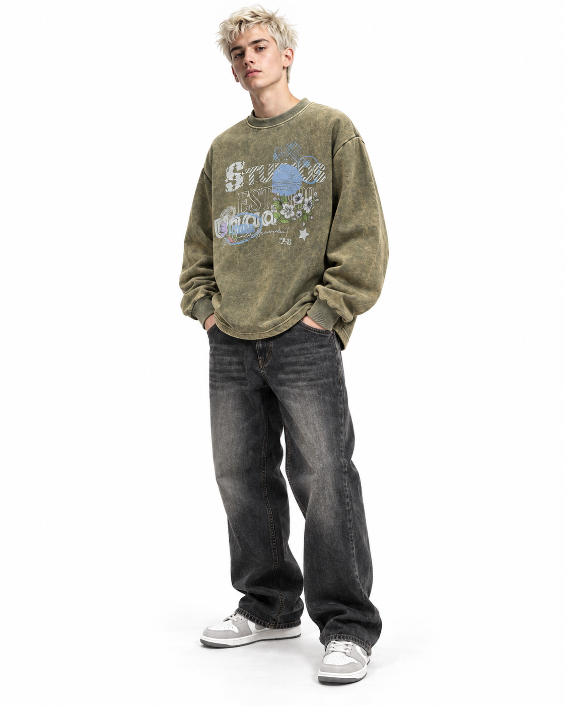 Retro distressed casual sweatshirt