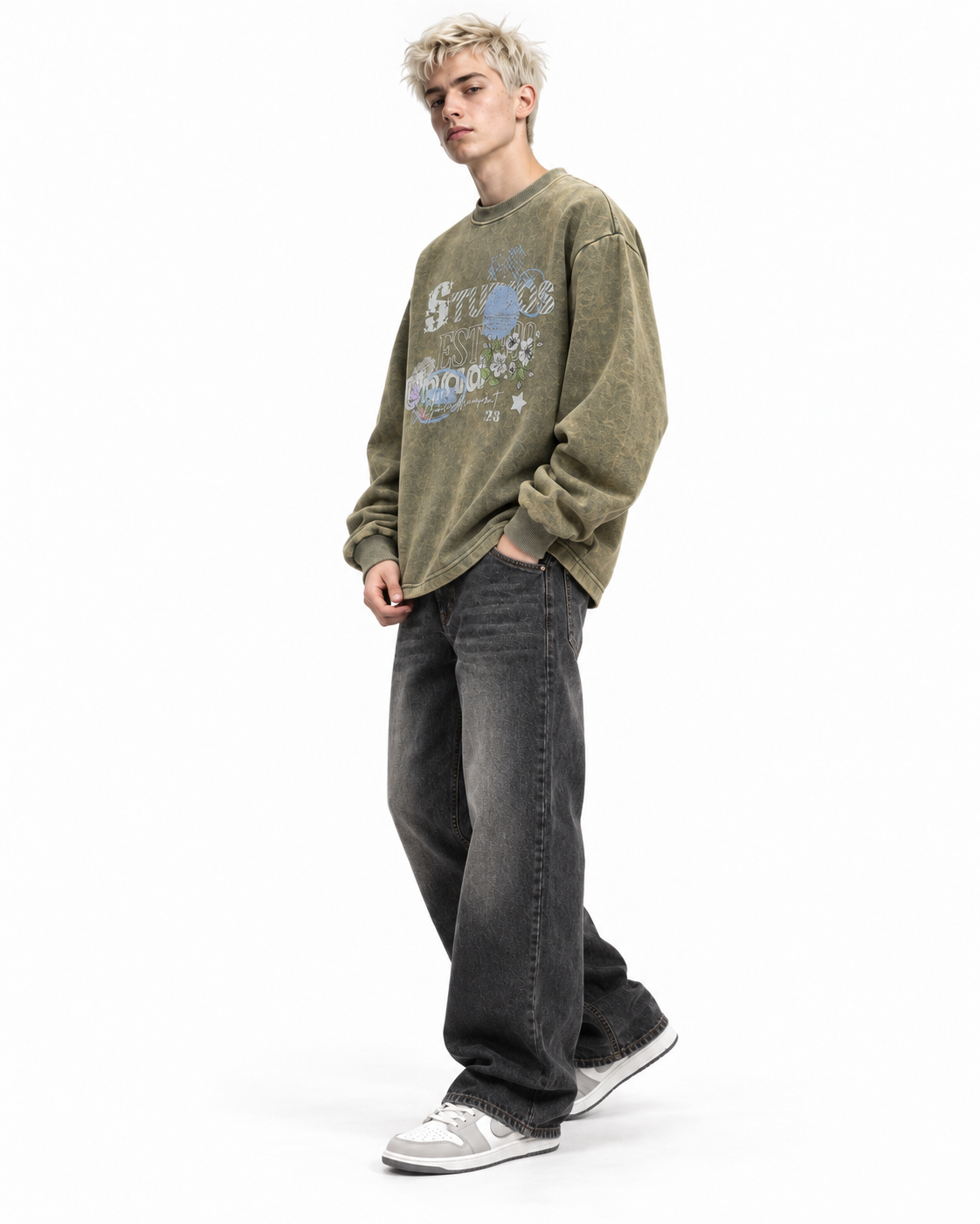 Retro distressed casual sweatshirt