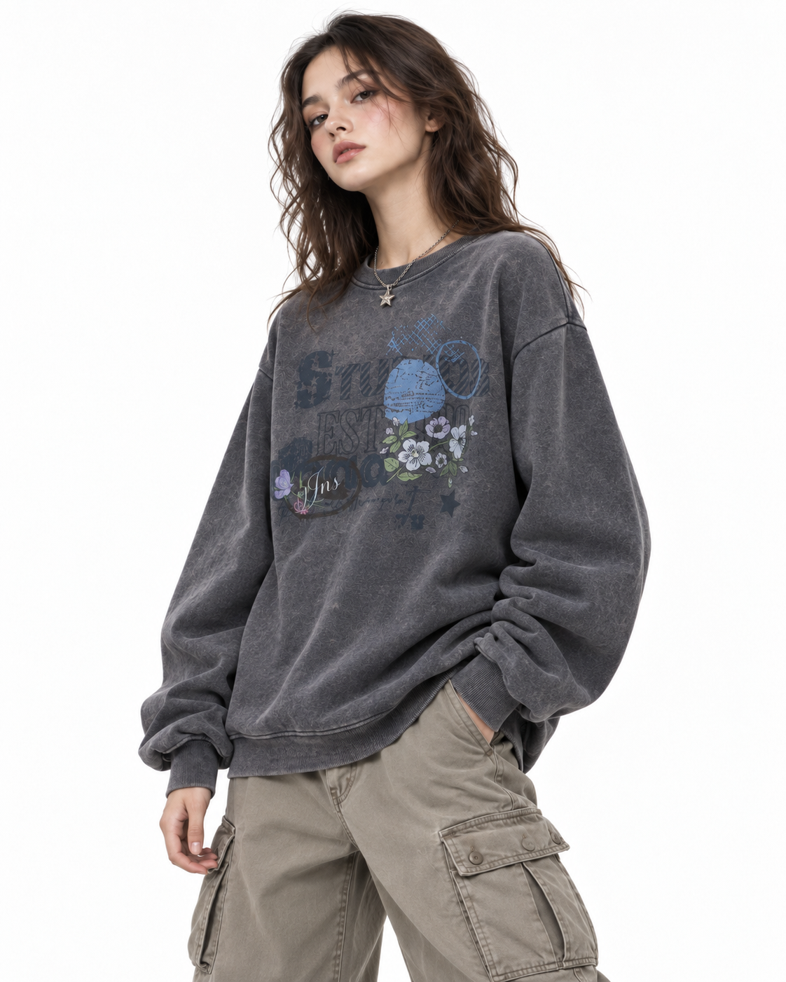 Retro distressed casual sweatshirt