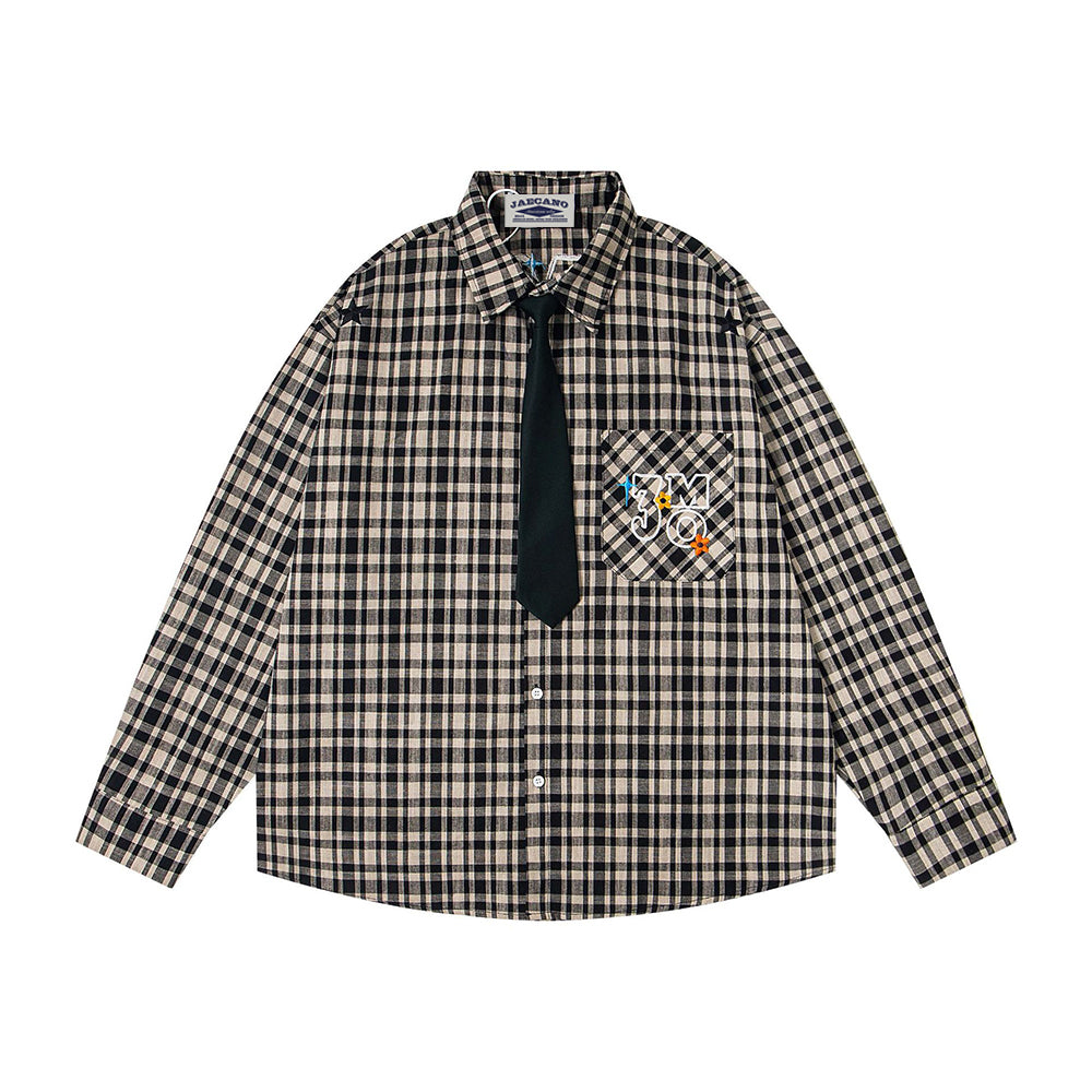 Retro casual plaid long-sleeved shirt