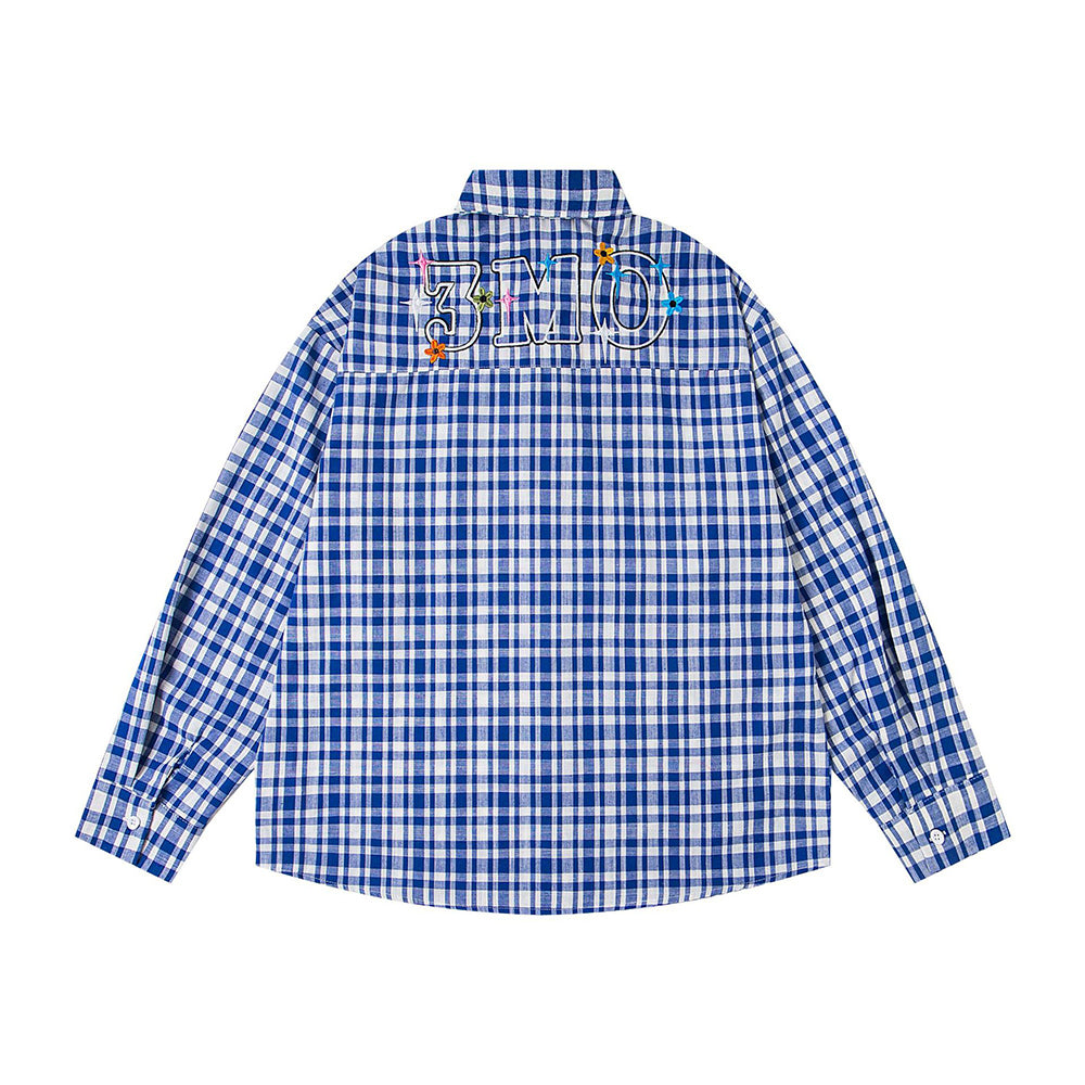 Retro casual plaid long-sleeved shirt