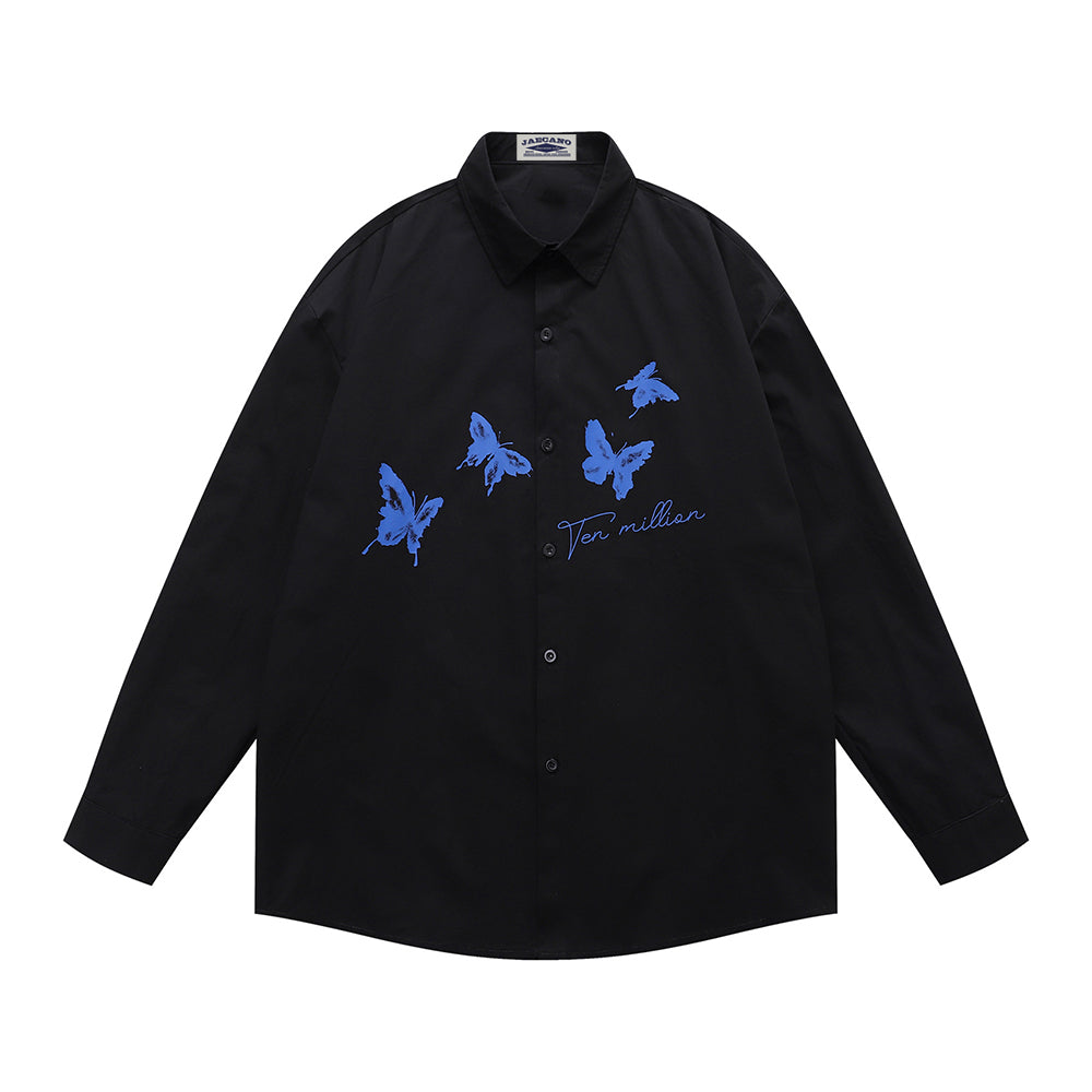 Vintage butterfly print long-sleeved shirt