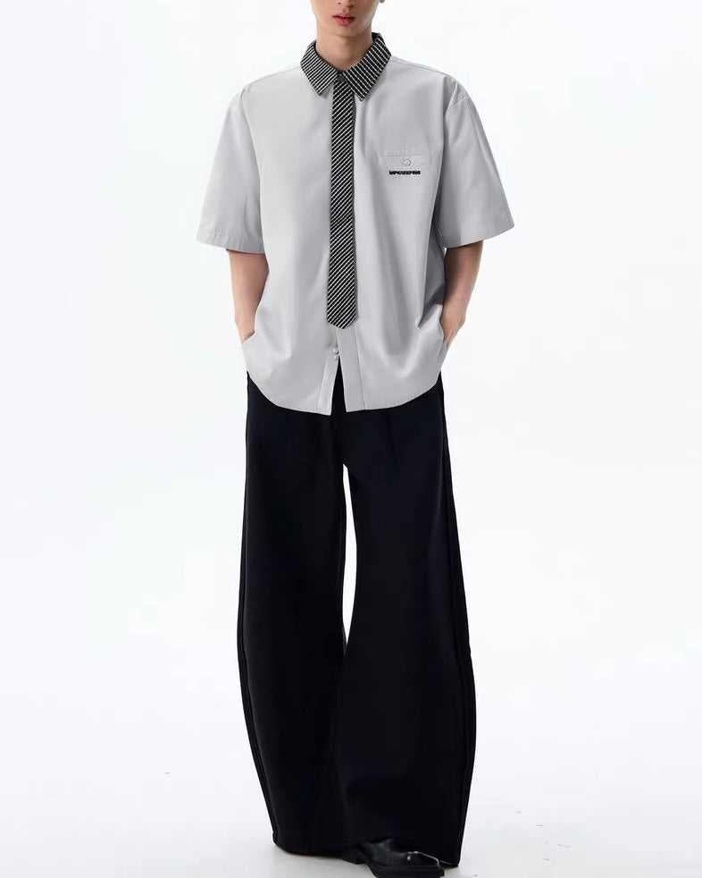 Retro patchwork short-sleeved shirt